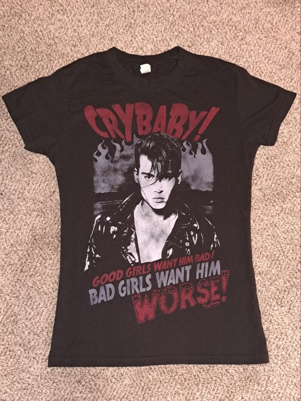 Retro Johnny Depp Cry-Baby Movie Black Short Sleeve Shirt Women's Size Large